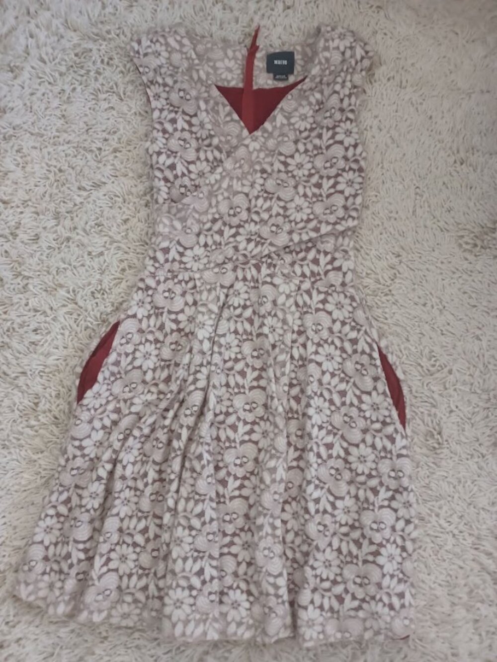 Anthropologie Maeve Lace Fit & Flare Dress Medium Pink Taupe Floral Sleeveless